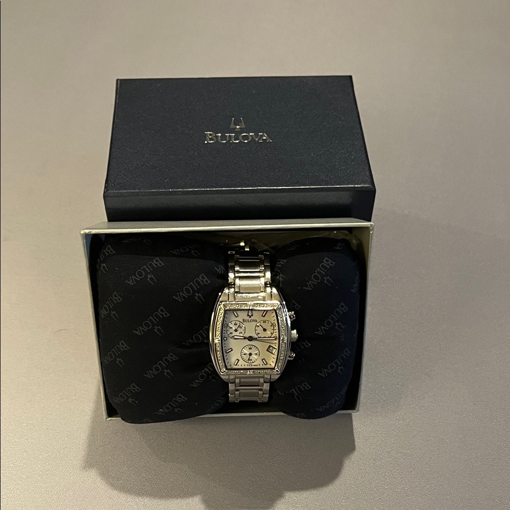 Bulova Silver Chronograph Watch with Box